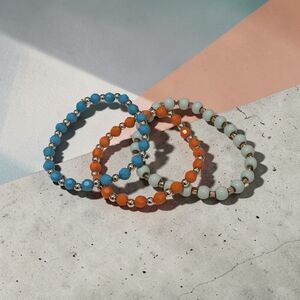 10/ $10 Beaded Stretch Bracelet Trio - Blue, Orange, Mint